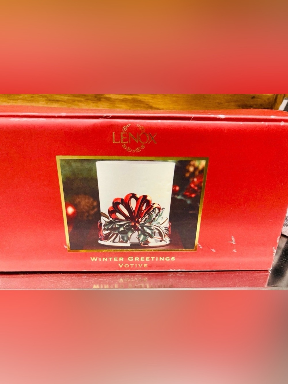 NWT Lenox Winter Greetings Votive Candle Holder Holiday Holly Frosted Glass